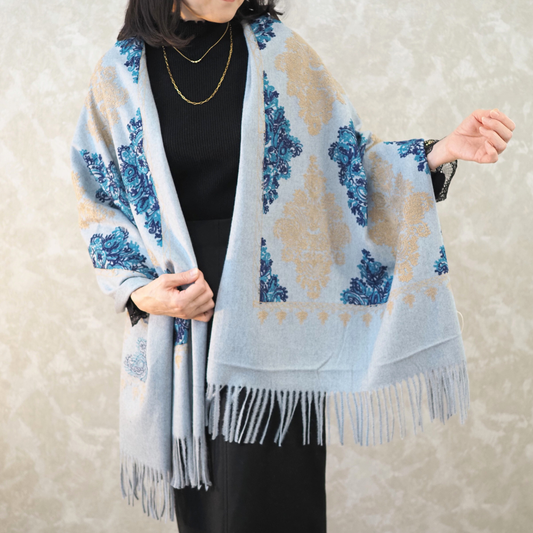 刺繍ストール ライトグレー