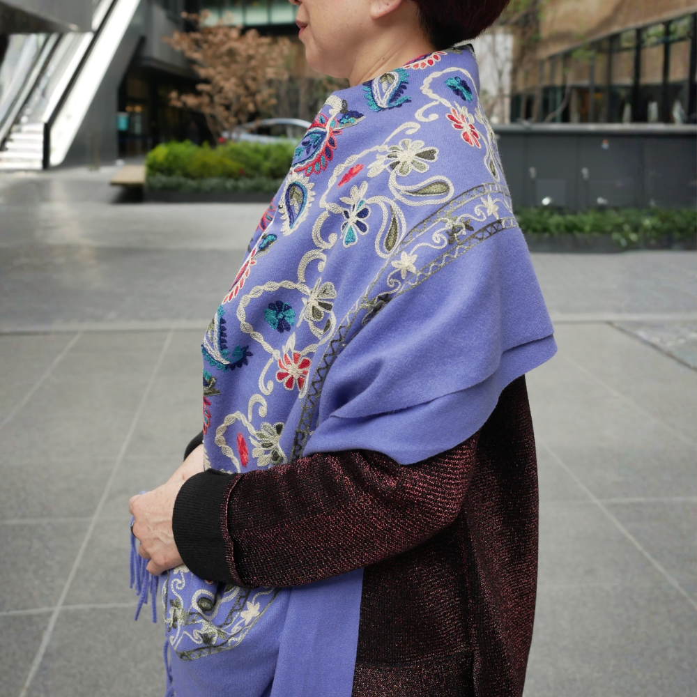 刺繍ストール パープル