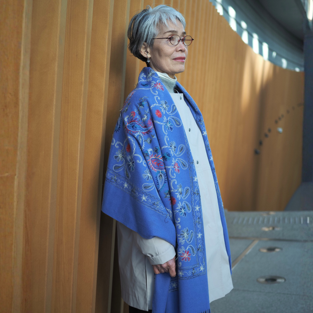 刺繍ストール パープル